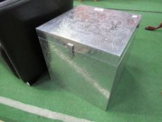 Silvered metal covered box, 45 x 45 x 45cms. Estimate £20-30