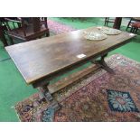 Oak low table with centre stretcher, 133 x 56 x 54cms. Estimate £20-30