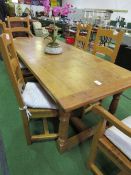 Oak refectory-style table with clenched ends, on centre stretcher, 219 x 90 x 74cms. Estimate £150-