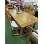 Oak refectory-style table with clenched ends, on centre stretcher, 219 x 90 x 74cms. Estimate £150-