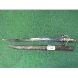 19th century French pattern sword bayonet with brass handle c/w scabbard. Estimate £40-60