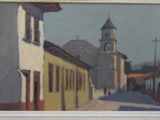 Oil on board 'Street Scene Patzcucro, Mexico' signed John Webster & an oil on board 'Surrey Mill'