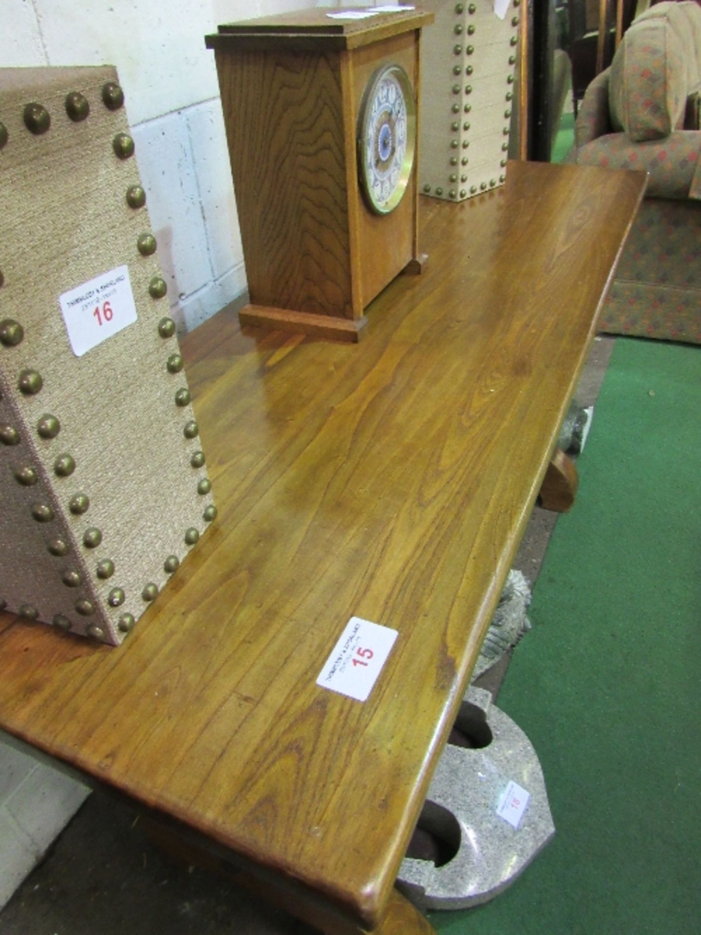 Hardwood console table with cast iron scrolled supports to block legs, 150 x 50 x 80cms. Estimate £ - Image 5 of 5