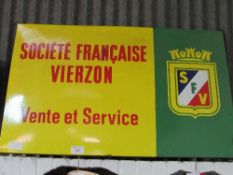 Societe Francaise Vierzon enamel sign, 77 x 120cms. Estimate £100-150