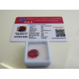 Oval cut red ruby, weight 7.00ct with certificate. Est £40-50