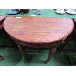 Mahogany demi-lune table, 82 x 40 x 77cms. Estimate £20-30