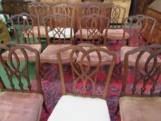 Set of 10 Victorian mahogany dining chairs with cabriole legs & interlaced oval open backs