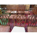 Set of 10 Victorian mahogany dining chairs with cabriole legs & interlaced oval open backs