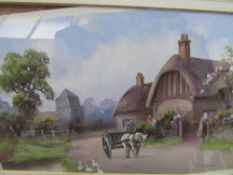 Framed & glazed watercolour of village scene signed R Cooper