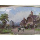 Framed & glazed watercolour of village scene signed R Cooper