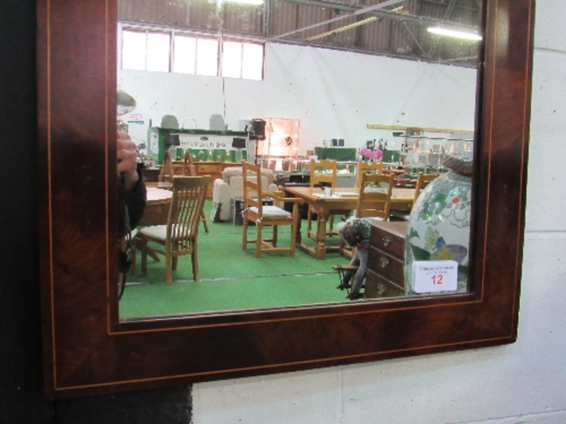 Ornate Regency-style figured mahogany wall mirror with twin inlays of boxwood stringing & faux - Image 2 of 3