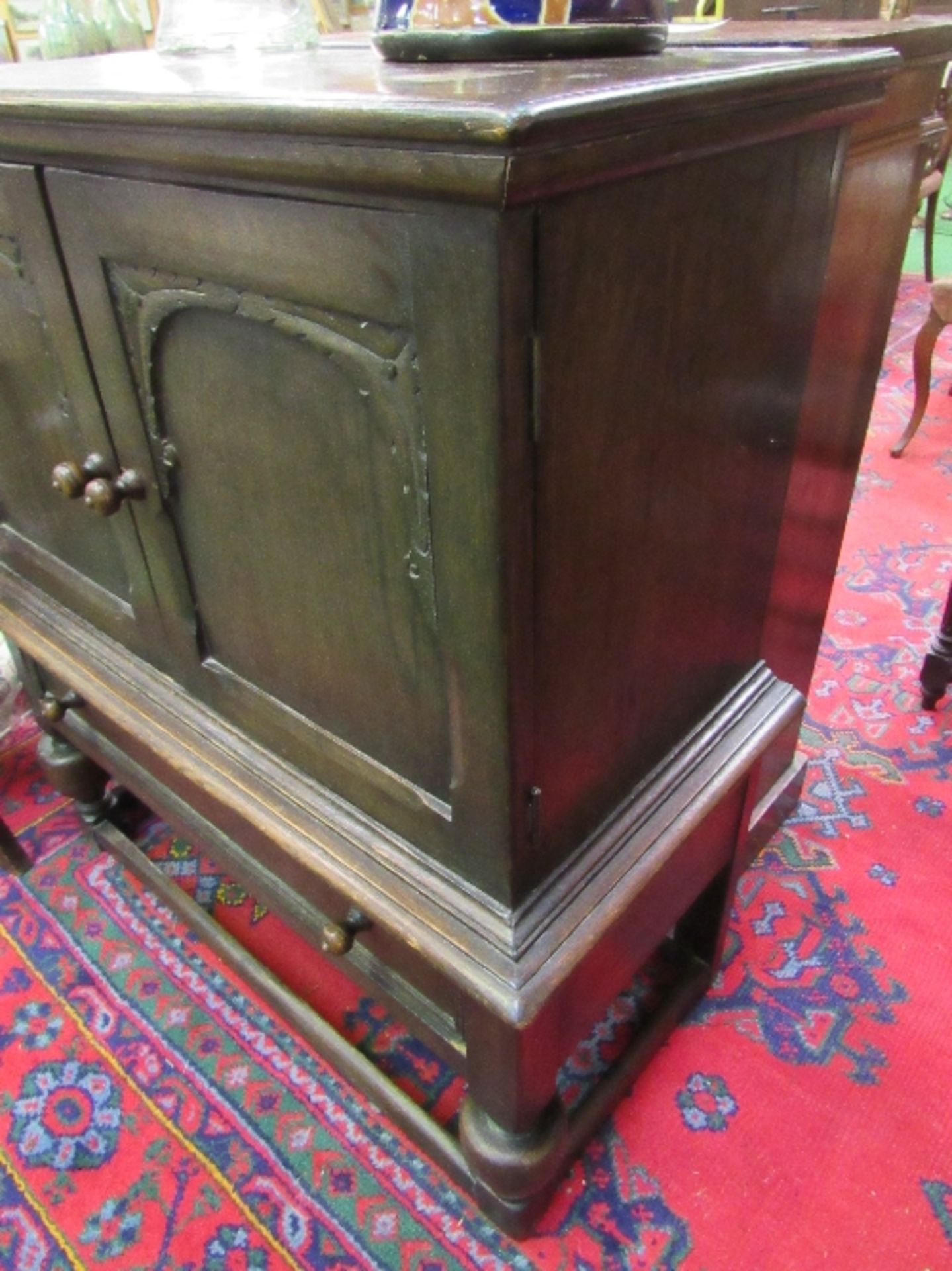 Oak small linen press on stand by William Spriggs & Co. Ltd, London. Drawer to base, 86 x 39 x - Image 2 of 6