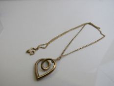 9ct gold heart pendant on 9ct gold chain, weight 5.6gms. Estimate £65-75