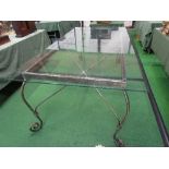 Glass top table on metal frame, 200 x 101 x 71cms. Estimate £30-50