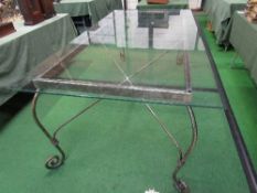 Glass top table on metal frame, 200 x 101 x 71cms. Estimate £30-50