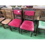 2 Edwardian chairs, upholstered in red velvet