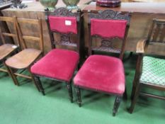 2 Edwardian chairs, upholstered in red velvet