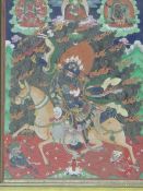 Thangka watercolour of a demon on horseback. Estimate £30-50
