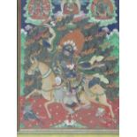 Thangka watercolour of a demon on horseback. Estimate £30-50