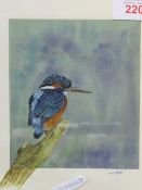 Framed & glazed watercolour of a Kingfisher signed Jane Horton. Estimate £15-25
