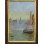 Framed & glazed oil on board of boat & buildings, signed Martin. Estimate £30-50