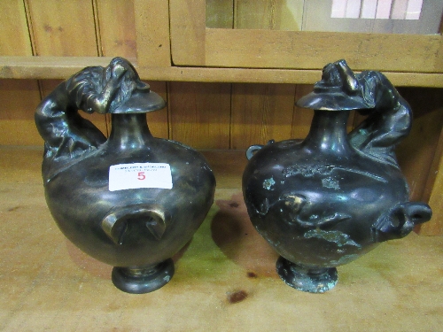 Pair of bronzed urns with weeping female figures. Estimate £30-50
