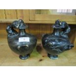 Pair of bronzed urns with weeping female figures. Estimate £30-50