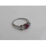Platinum, diamond & ruby ring, size J 1/2, weight 2.3gms. Estimate £450-480