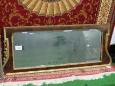 Gilt & veneer shaped frame bevel-edged over-mantel mirror, 50 x 118cms. Estimate £20-30