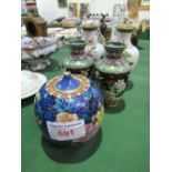 2 pairs of Cloisonné vases & a decorated ginger jar. Estimate £45-60