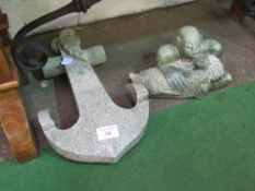 Green marble anchor, green marble ethnic mother & baby & a green marble circular face. Estimate £