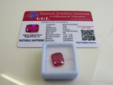 Cushion cut pink sapphire, weight 6.40ct with certificate. Est £40-50