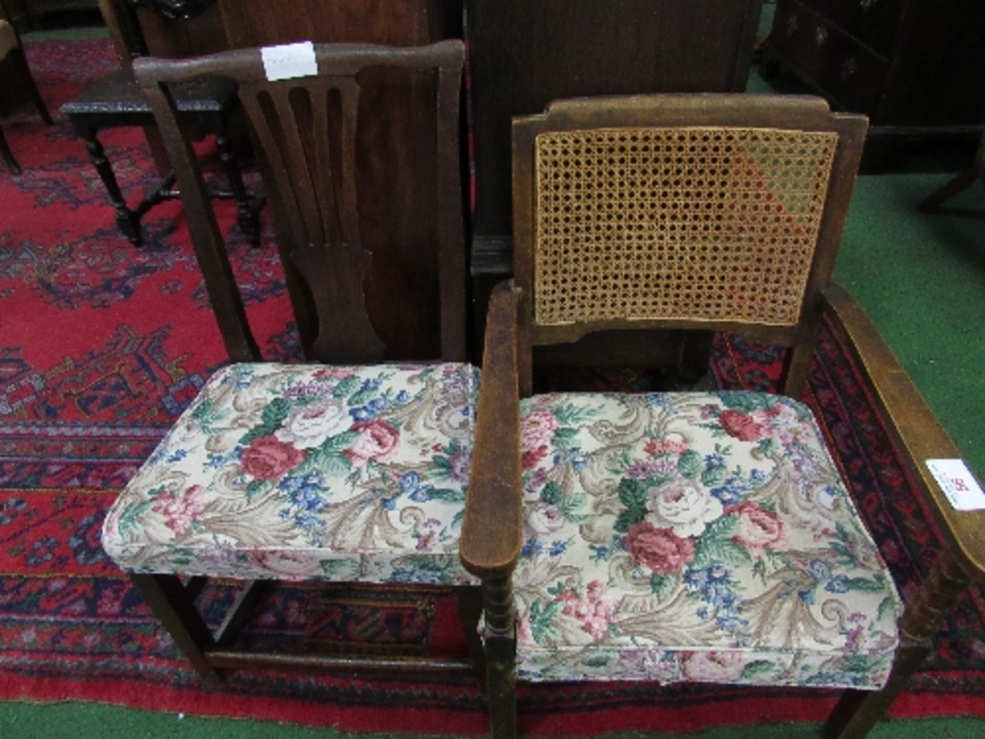 Cane back low open armchair together with Chippendale-style dining chair. Estimate £10-20