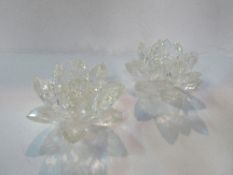 2 Swarovski large water lily candlesticks, boxed. Estimate £20-30