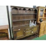 Oak dresser with 2 open shelves over 2 cupboards flanking 2 drawers & display shelf beneath, 153 x