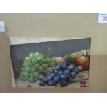 Framed & glazed still life fruit watercolour, unsigned. Estimate £75-100