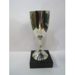 Chalice shaped sterling silver trophy, with marble base, height of trophy 21cms. Estimate £175-200