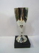 Chalice shaped sterling silver trophy, with marble base, height of trophy 21cms. Estimate £175-200