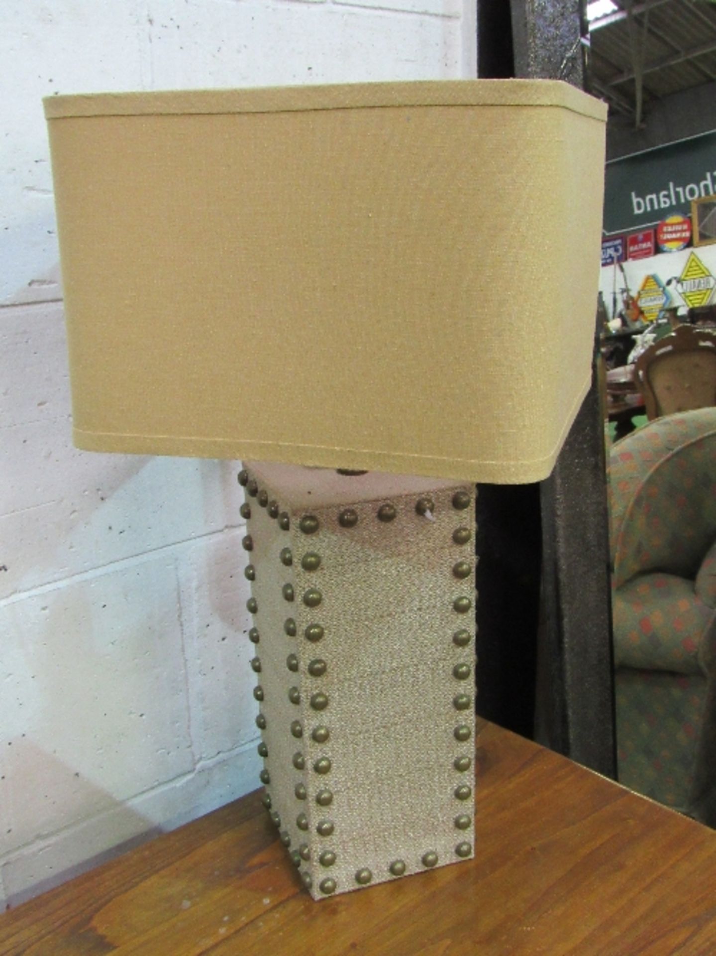 2 studded linen table lamps & shades. Estimate £20-30 - Image 2 of 2