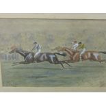 Framed & glazed watercolour entitled 'The Eclipse Stakes, Sandown, July 23rd 1886 - Bendigo wins!'