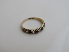 9ct gold, ruby, sapphire & CZ ring, size J, weight 1.4gms. Estimate £45-55