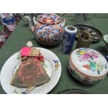 Qty of Oriental china items & a pot stand & a Chinese doll. Estimate £20-40
