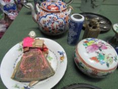 Qty of Oriental china items & a pot stand & a Chinese doll. Estimate £20-40
