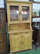 Pine dresser with glazed cupboard over display with 2 door cupboard to base, 99 x 46 x 200cms.