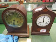 2 mahogany cased mantel clocks, together with a quantity of clock parts & a micrometer in case.