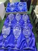 6 cut glass sherry glasses & 2 Royal Doulton cut glass brandy glasses, both boxed & an Edinburgh