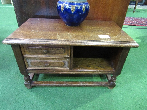 Oak low table with 2 drawers & alcove, 78 x 45 x 45cms. Estimate £10-20