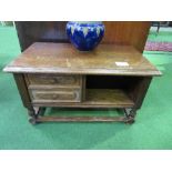 Oak low table with 2 drawers & alcove, 78 x 45 x 45cms. Estimate £10-20