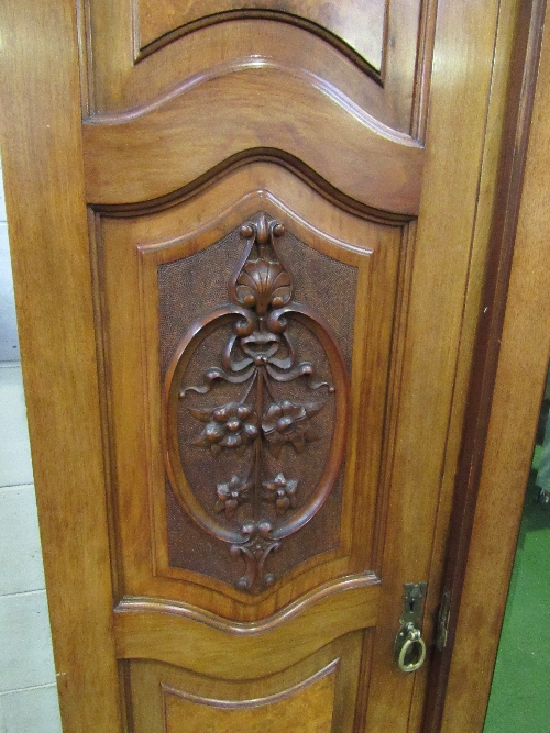 Mahogany double fronted wardrobe with mirror door, walnut & applied carved panels & interior - Image 2 of 3