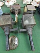 2 pairs carriage lamps & a bronze plaque. Estimate £20-40